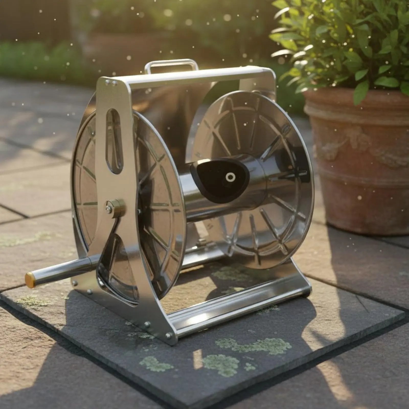 Stainless Steel Hose Reel Rust Resistant Wall Mounted Hose Reel Space Saving Easy to Use for Yard