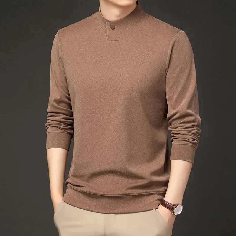 autumn winter new fashion men's half  turtle neck hoodies casual thicken solid color warm undershirts male clothes tops t-shirts
