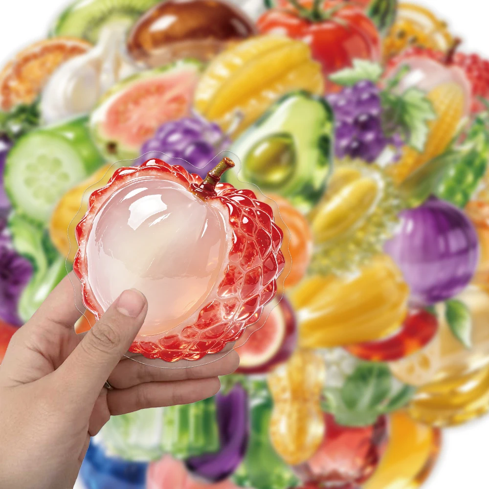 50PCS Creative Glass Fruit and Vegetable PET Transparent Stickers Exquisite DIY Notebook Personalized Stickers