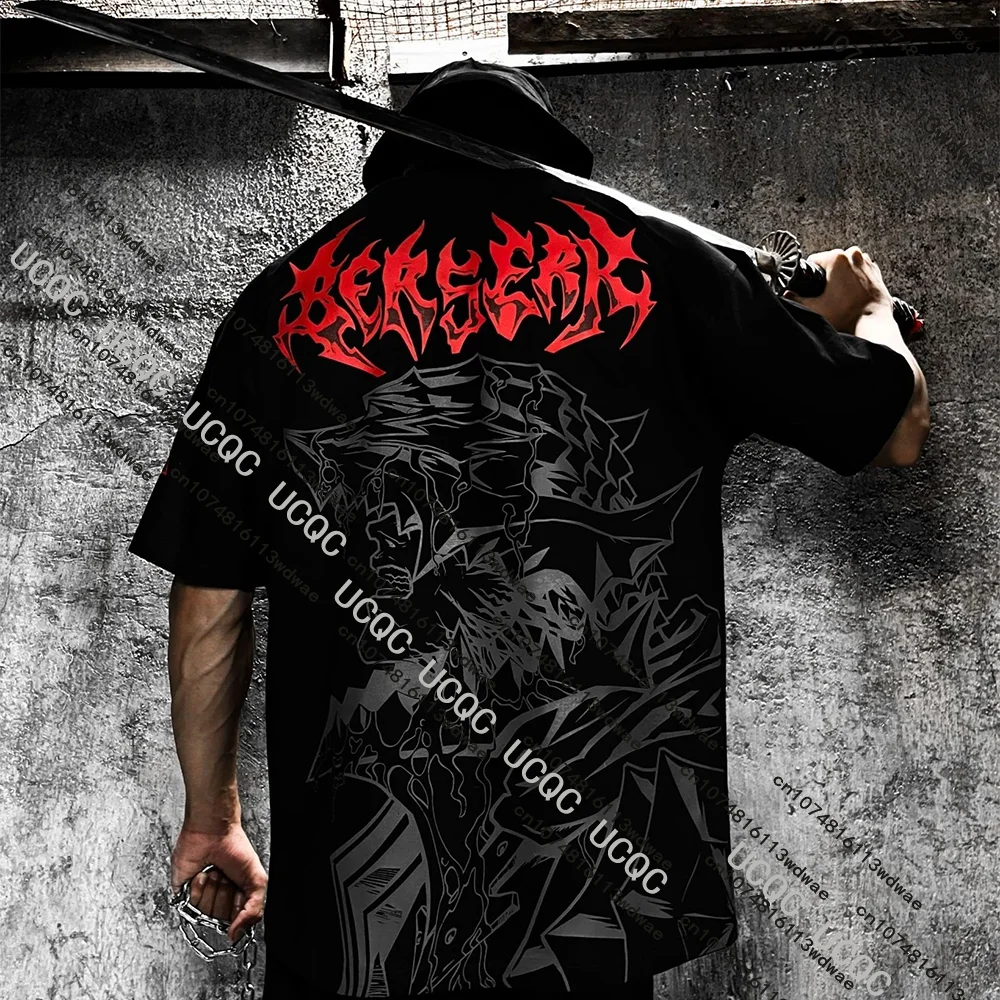 Berserk لهب الجمجمة المطبوعة المتضخم الرجال تي شيرت العصرية الشارع هالوين الجرافيك الرياضة الرجال الصالة الرياضية تجريب الذكور القوطية الشرير