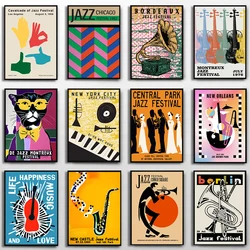 Vintage Abstract Jazz Music Festival Gramophone Instrument Poster Canvas Painting Nordic Wall Pictures Room Home Studio Decor
