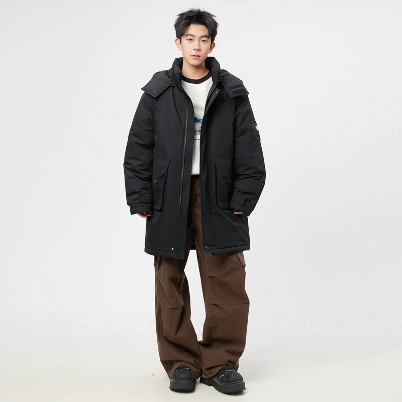 

Утепленная хлопковая куртка средней длины с флисовой подкладкой для мужчин, зимняя, для активного отдыха, с капюшоном, сохраняющая тепло, модная рабочая одежда