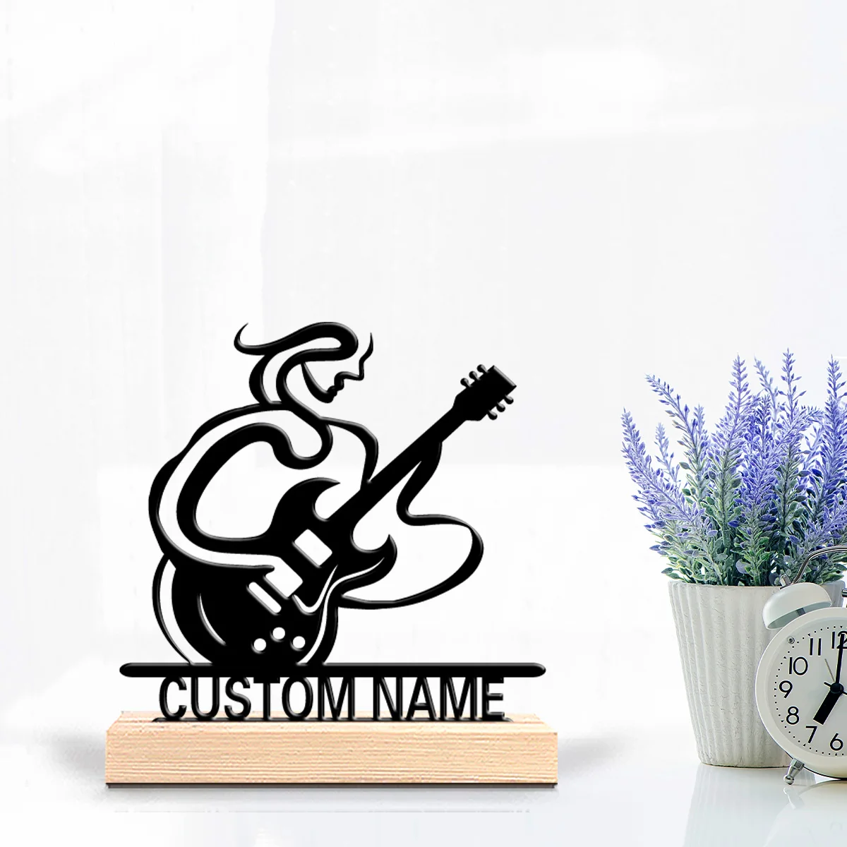 1 قطعة تماثيل معدنية مخصصة للجيتار مع قاعدة خشبية مناسبة للموسيقيين، عيد الحب، روك د #3