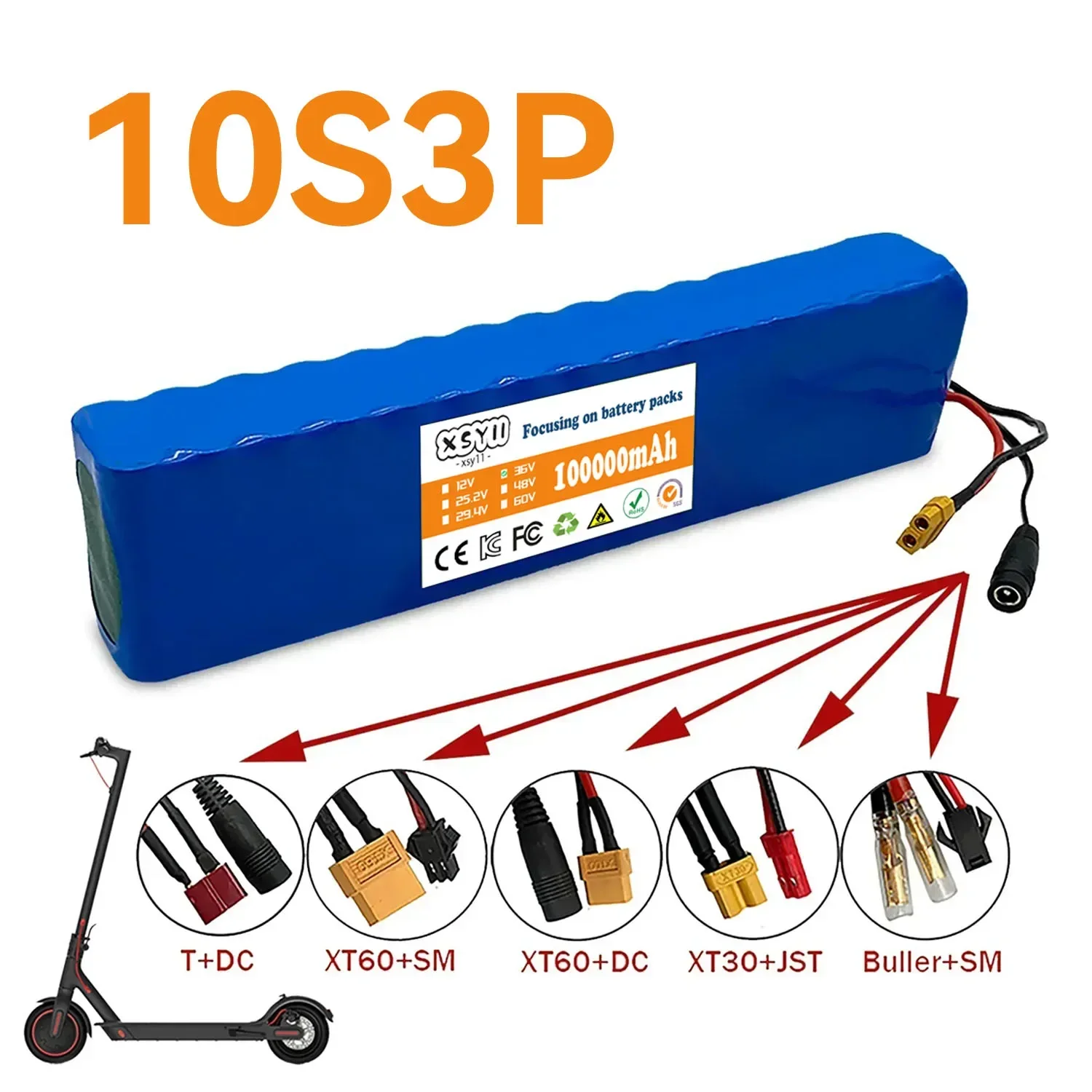 10S3P 36V battery ebike battery pack 18650 lithium ion battery 1000W high power and large capacity 42V motorcycle scooter