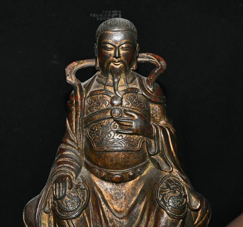 10'' Old Dynasty Pure Bronze Gilt Zhen Wu Dadi Zhenwu Da Di Emperor Statue