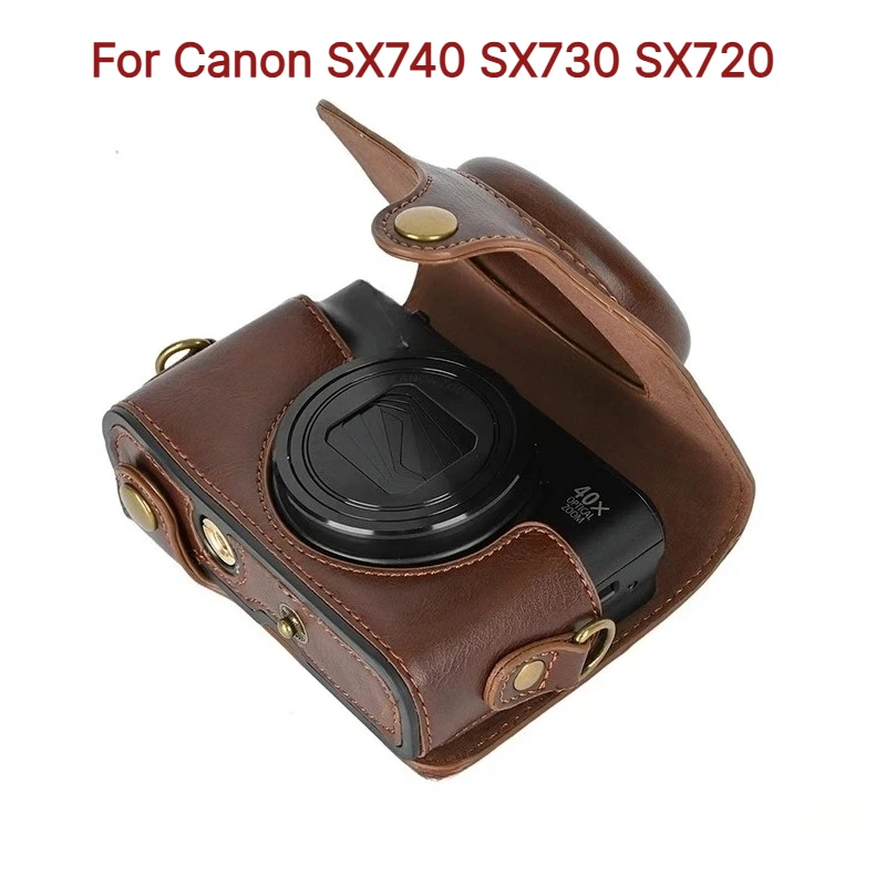 For Canon SX740 SX730 SX720 Retro Camera Bag PU Leather Hard Case Half Body Cover , Scratchproof Travel Storage Crossbody Bags