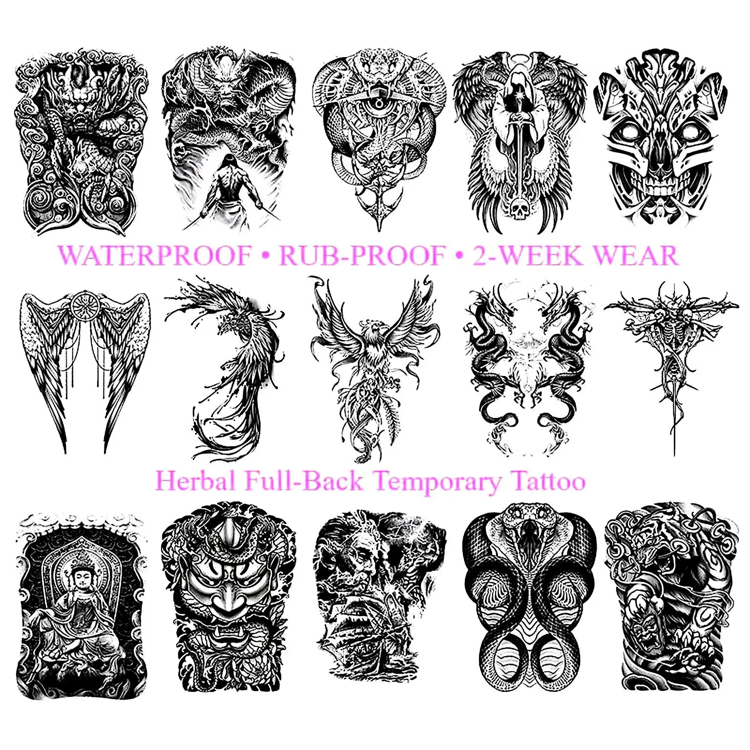 Adesivi per tatuaggi con retro completo, impermeabile di lunga durata 15 giorni, tatuaggio temporaneo per uomo, tatuaggio finto, tatuaggio semipermanente realistico