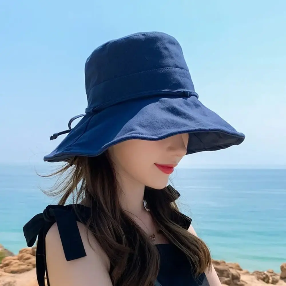 Solid Color Women Bucket Hat Summer Foldable Sunscreen Panama Fisherman Hat Outdoor Sun Hats Sun Prevent Hat Travel Beach Cap