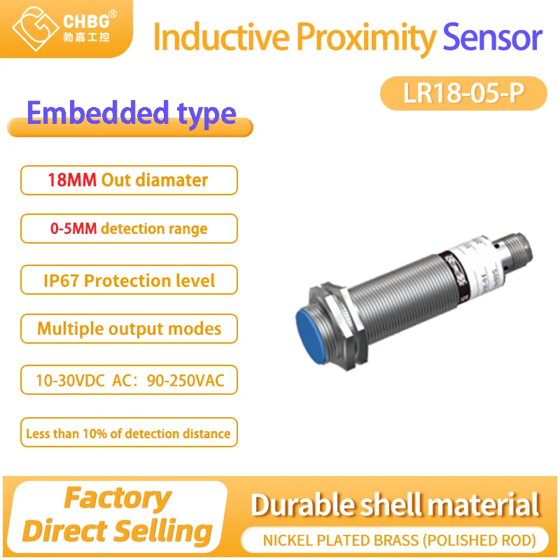 CHBG M18 Inductive Proximity Switch Sensor Connector Distance 5mm NPN PNP 10-30V DC 90-250 V AC Non-Flush