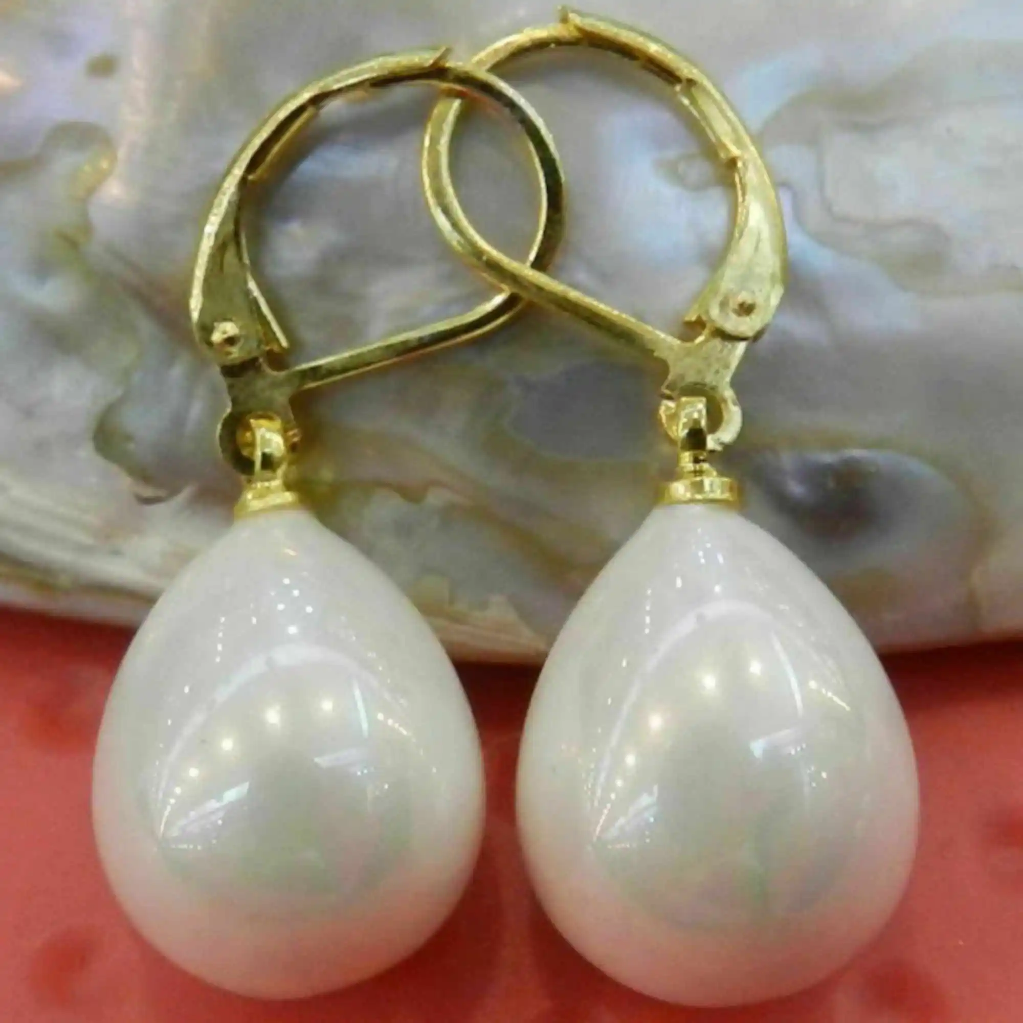 12x16mm Natural white South sea shell pearl 14K gold earrings Holiday gifts Jewelry Aquaculture CARNIVAL Thanksgiving