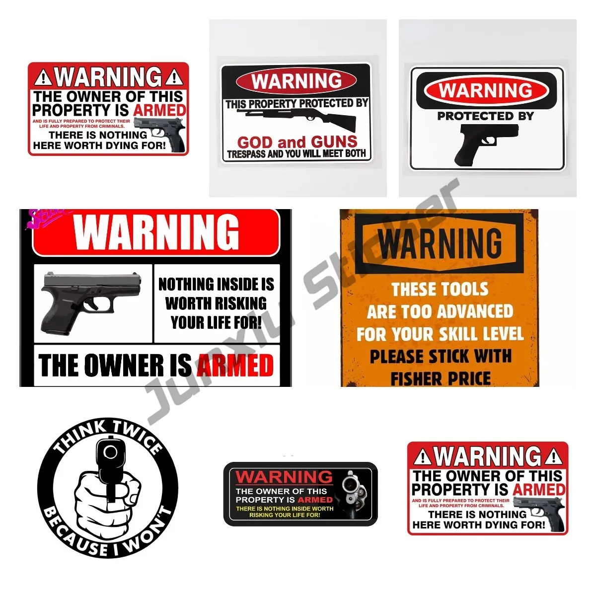 

Personaity Warning Car Stickers The Owner Armed Security Sticker Gun Decal Decoration Vinyl Tool Box Retro