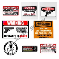 Personaity Warning Car Stickers The Owner Armed Security Sticker Gun Decal Decoration Vinyl Tool Box Retro