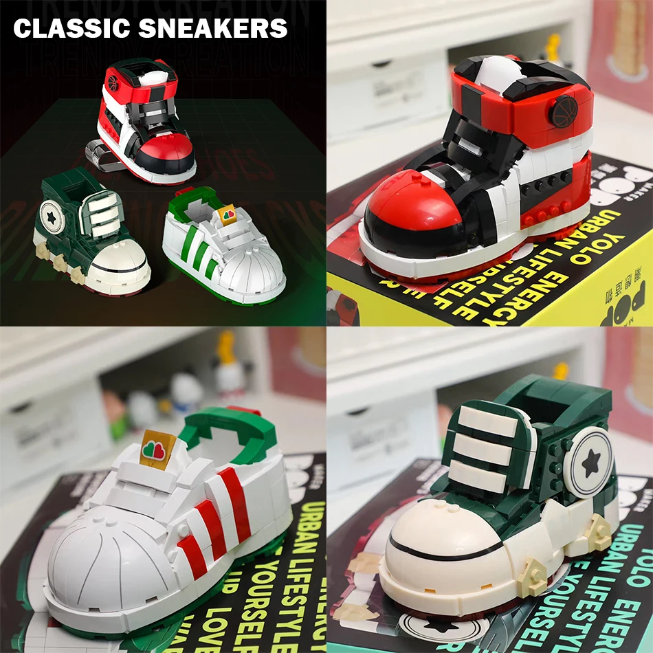 MOC Sport Skate Canvas Basketball Shoes Building Blocks Creative Sneakers Pen Container Potted Plant DIY Bricks Toys Kids Gifts