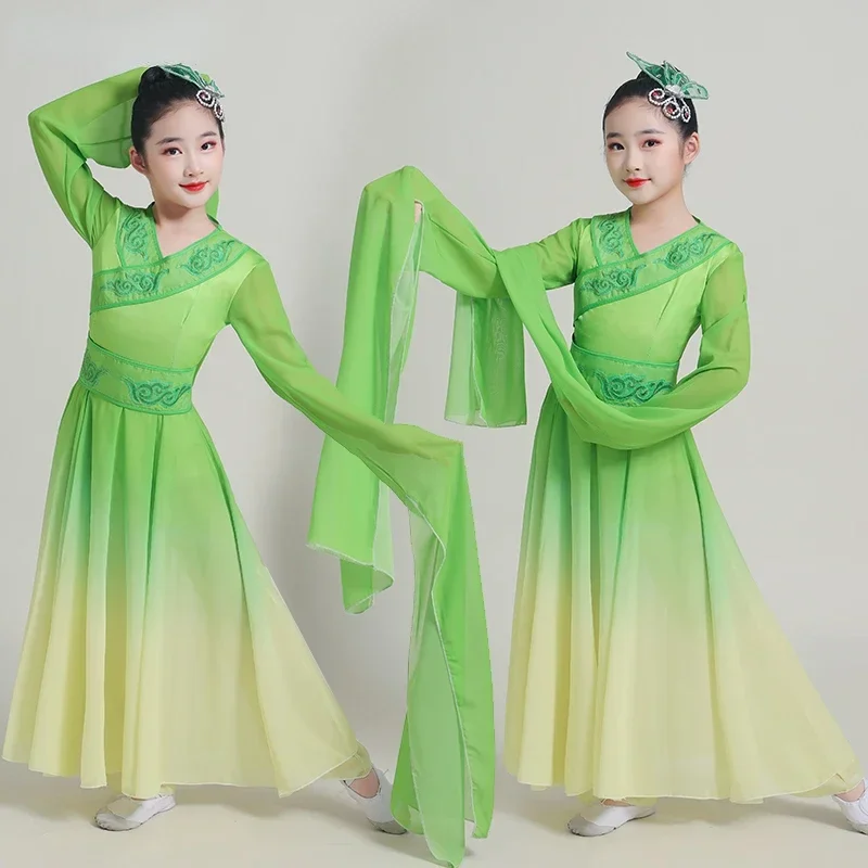 Chinese Traditional Folk Dance Costumes Girls Water Sleeve Dance Wear Classical National Fan Dance Waist Drum Practice Clothes