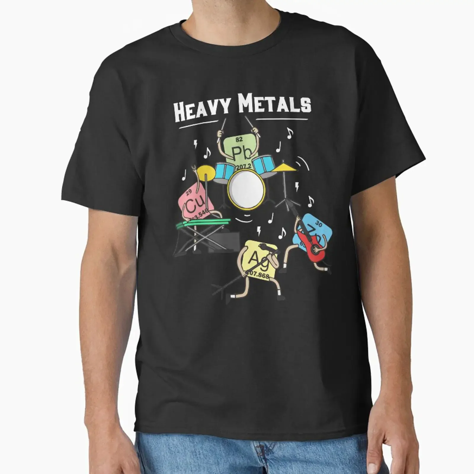 Schwermetalle, Rock, Chemie, Physik, Periodensystem der Elemente, klassisches T-Shirt, Vintage-Stil, gewaschen, modisch, vielseitig, Streetwear, weich