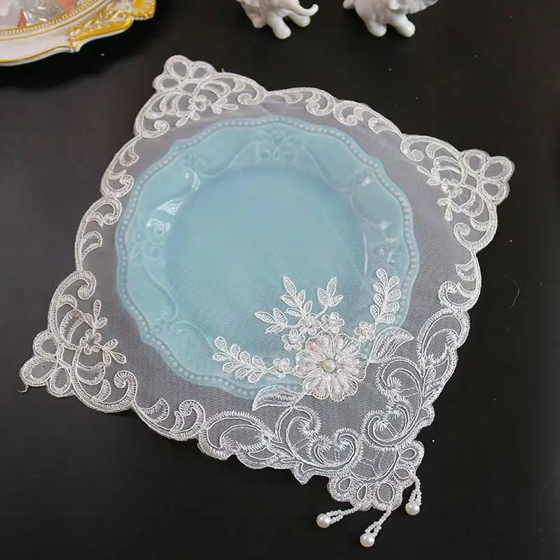 NEW mesh bead flower embroidery table place mat cloth Wedding Christmas dining placemat kitchen Table decoration and accessories