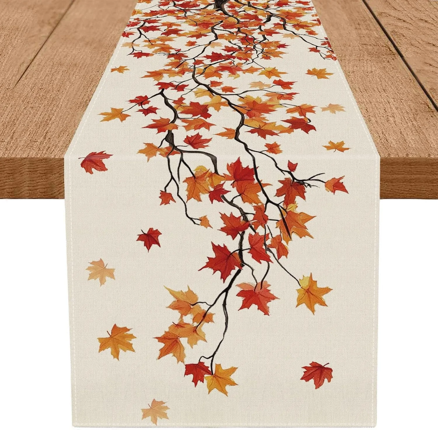 Maple Leaf Seasonal Autumn Burlap Table Table Runner Decor for Farmhouse Kitchen Dining And Indoor Home Party Decoration