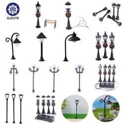 Miniature Christmas Street Lamp Post LED Lights Park Bench & Streetlight Micro Landscape Fairy Garden Ornament Dollhouse Decor