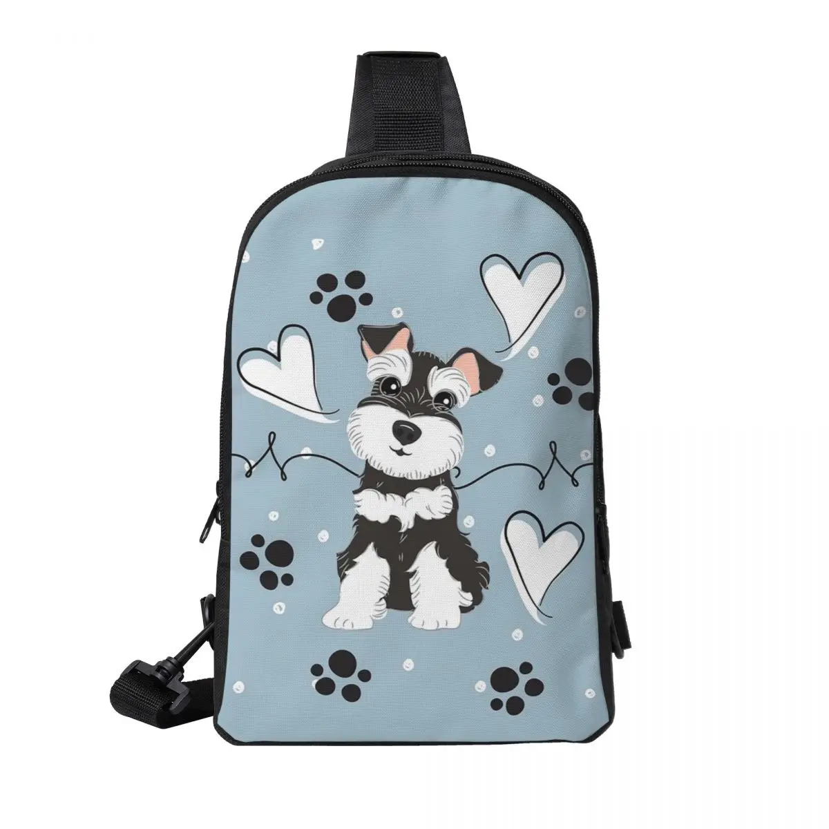 

Love Black And White Miniature Schnauzer Chest Bag Men Sling Crossbody Backpack Chest Bag Travel Hiking Daypack Shoulder Bag