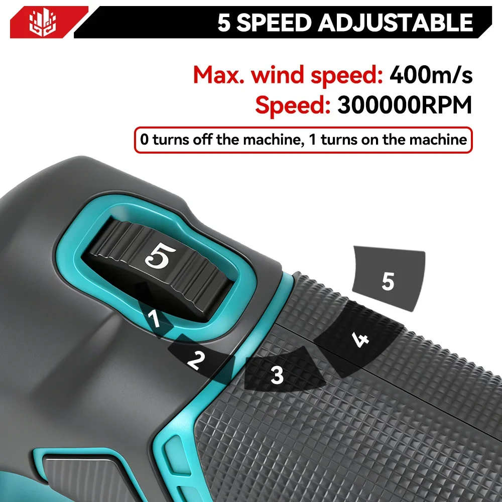 ONEVAN 8000W 400M/s Bürstenloser Elektrischer Turbo-Gebläse, Kabelloser Laubbläser mit Hoher Reinigungsleistung, Kompatibel mit Makita 18V Akku – Detail 7