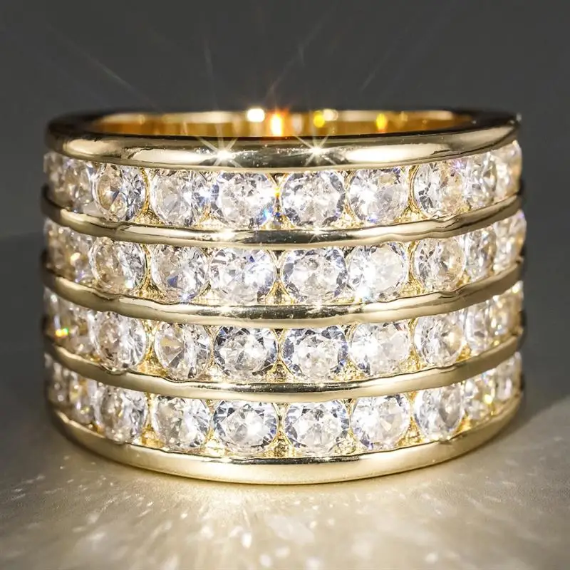 Huitan Mehrschichtiges Design für Damen, goldfarben, für Hochzeit, Party, Accessoires, eingelegt, glänzend, rund, CZ, luxuriös, Verlobung, Damenschmuck, Geschenk