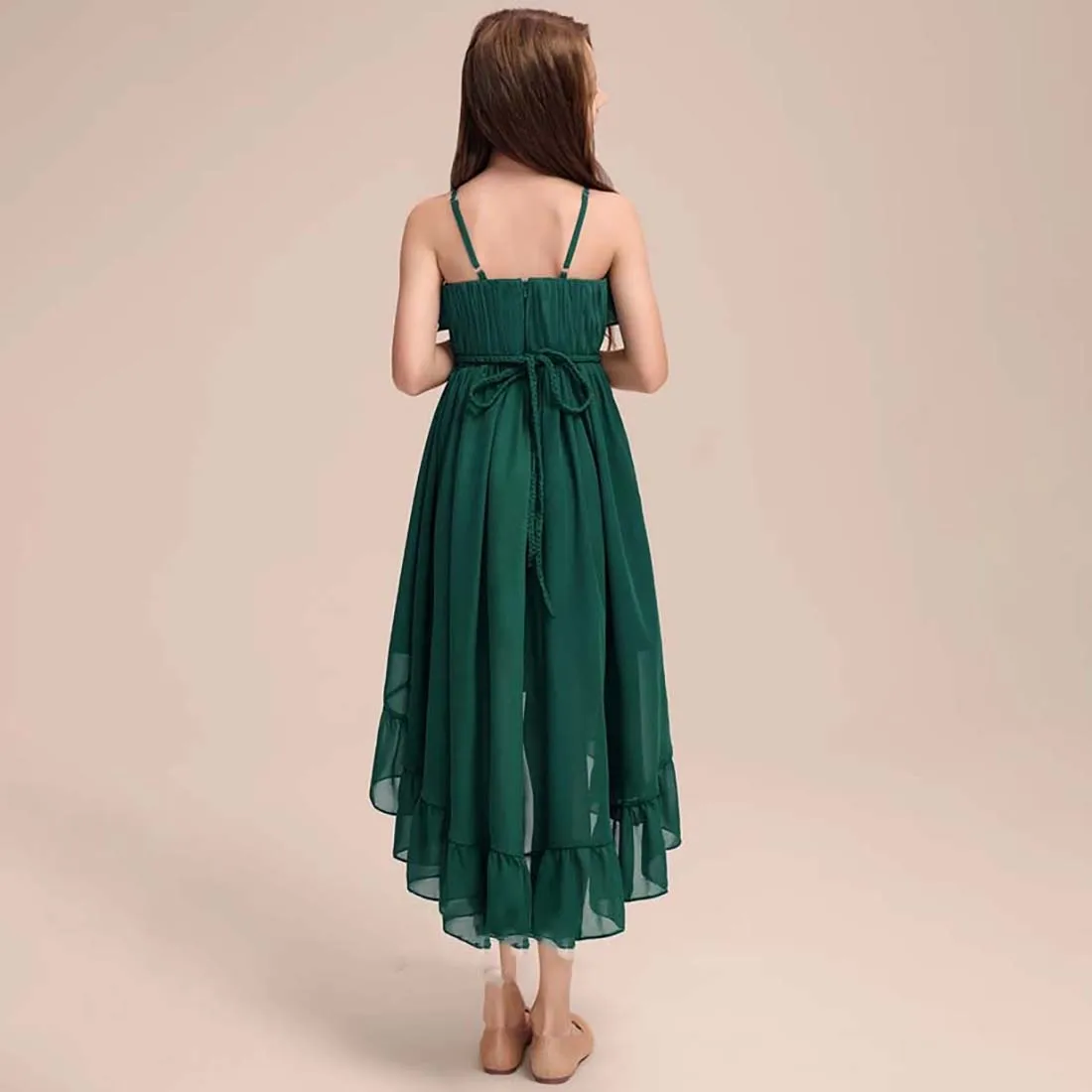 YZYmanualroom Chiffon Junior Bridesmaid Dress With Cascading Ruffles A-line Scoop Asymmetrical 2-15T