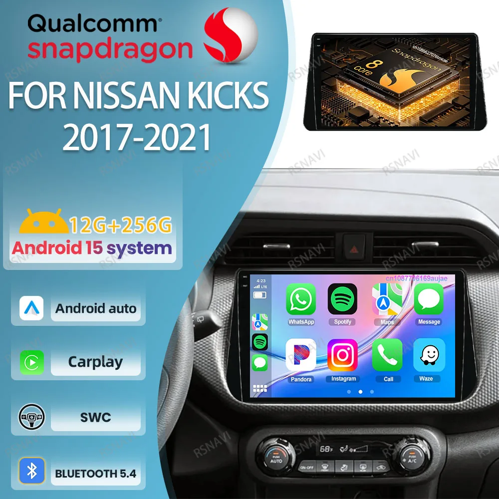 Автомобильное радио Android 15 для Nissan Kicks 2017-2020 2021 BT, беспроводной мультимедийный мультимедийный IPS Viedo-плеер, WIFI + 4G LTE 9/10 дюймов, RDS