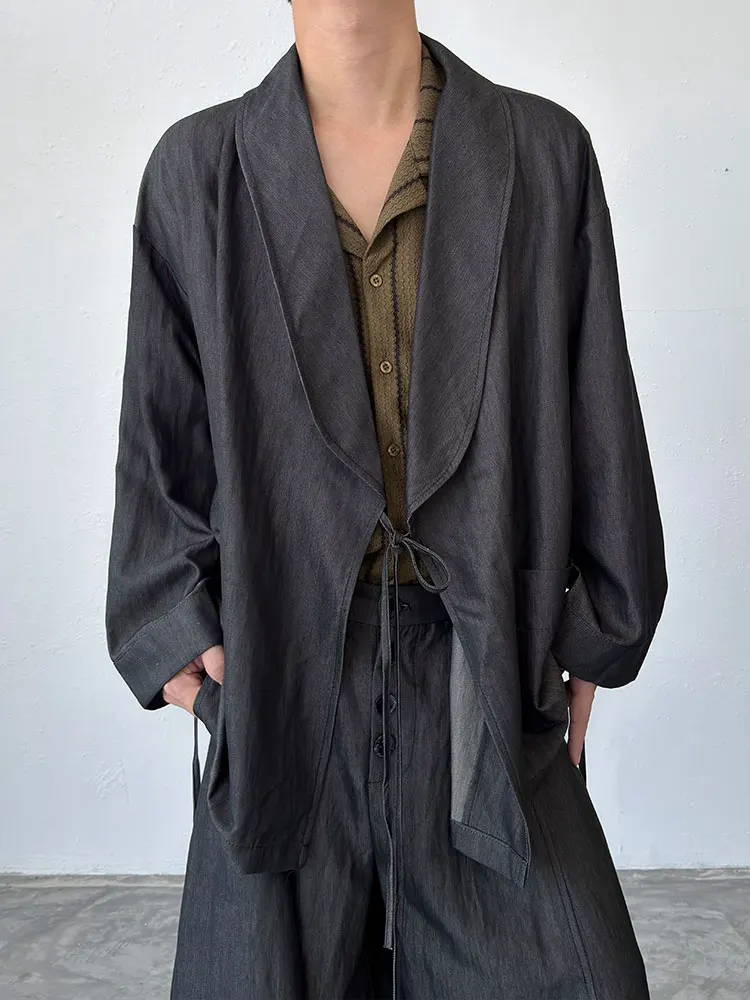 Unisex Vintage Loose Fit Button up Cross Collar Cardigan Shirt Polyester Lycra Blend Long Sleeve  Color Anti-Wrinkle