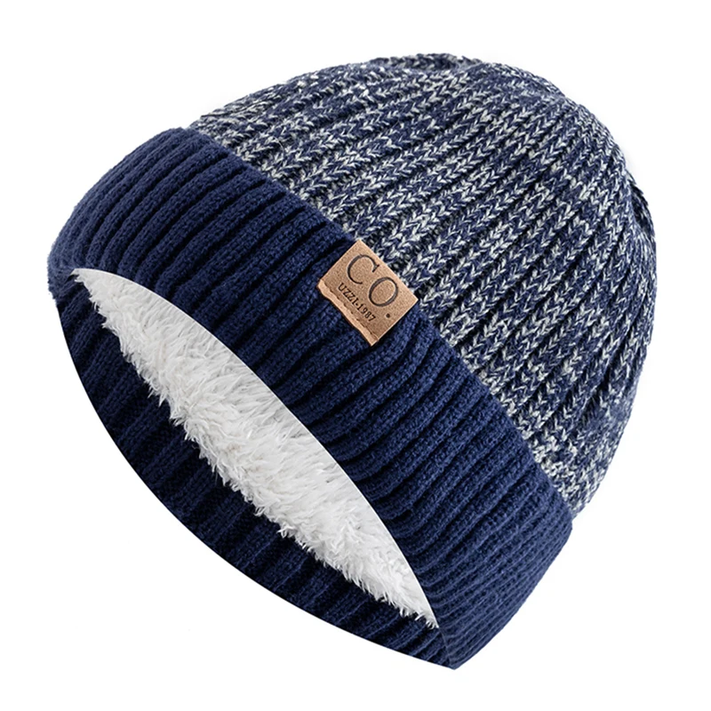 Neue Unisex Zweifarbige Wintermützen mit Fellfutter Modische Warme Beanie-Mütze für Männer und Frauen Lässige Winter-Strickmützen – Detail 8