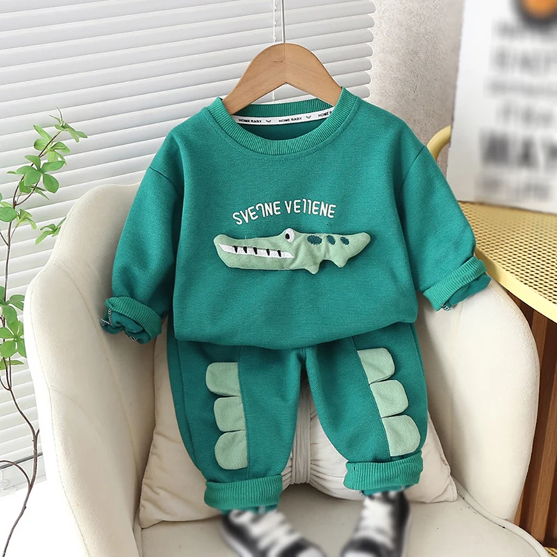 Autumn Spring Toddler Baby Boys Clothes Outfits Children 3D Cartoon Dinosaur Sweatshirt Pants 2Pcs/Sets Sports Costume