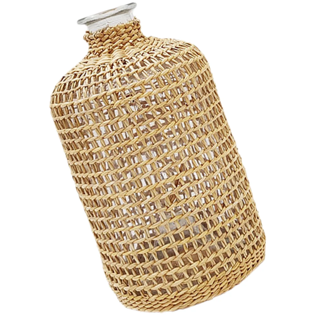 

Rattan Decorative Glass Vase for Flowers Hydroponic Small Retro Office Straw Home Kitchen Living Room Art Craft
