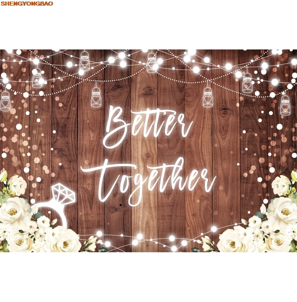 Flowers Vintage Wood Wedding Photography Backdrop Glitter Lights Marry Scene Bridal Shower Bride Portrait Photo Background Decor
