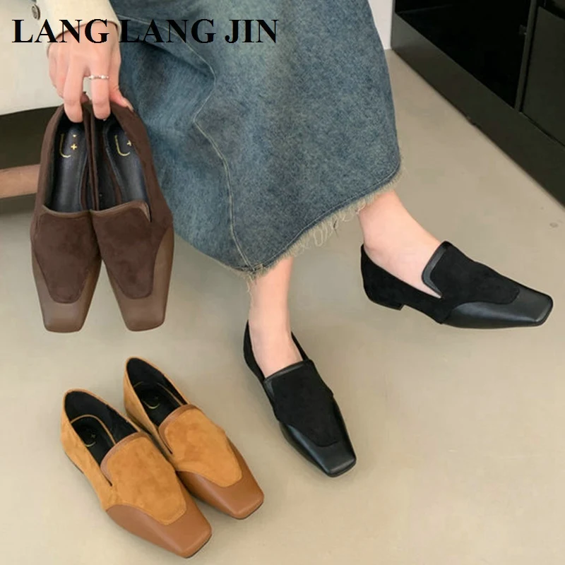 2024 Mode Vierkante Neus Flats Ballet Schoenen Vrouw Herfst Winter Mary Jane Schoenen Dames Elegante Loafers Casual Mocassins Ballerina