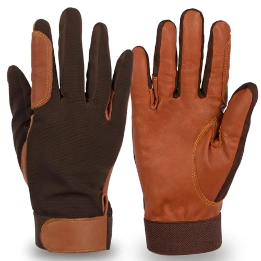 

Equestrian Riding Gloves - Genuine Goatskin Palm, Double-Layer Leather Fingers, Hook and Loop Wrist - Ideal for Horse Riding, B