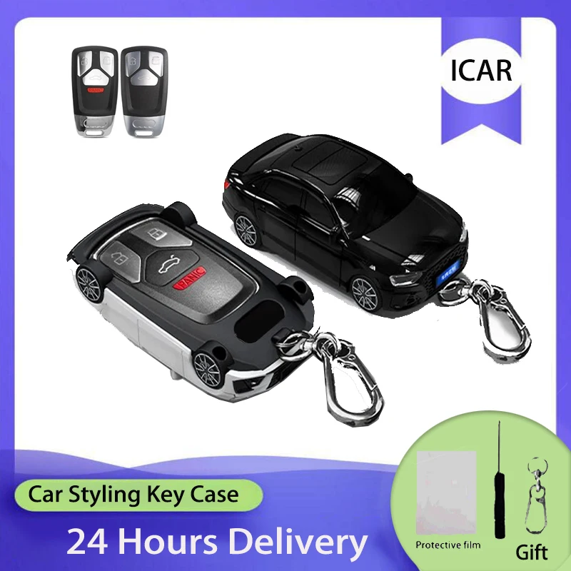 ICAR for A4L Car Models Suit for Audi A6 A5 Q7 S4 S5 A4 B9 Q7 A4L 4m TT TTS RS 8S Smart Key Case Cover Fob Keychain Accessories