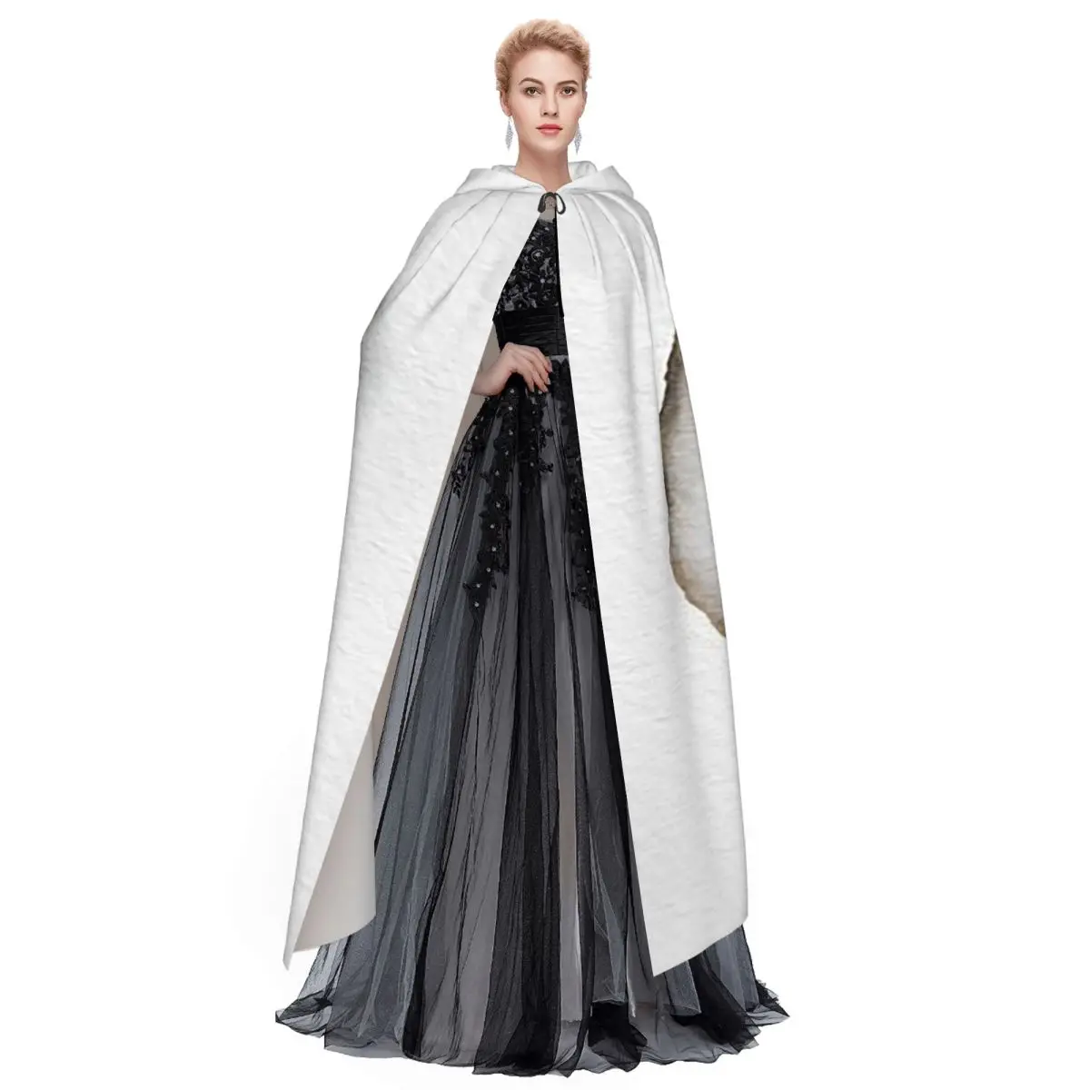 おいしい牡蠣ロングフード付きマント魔女中世コスチュームコスプレケープハロウィンコート大人ユニセックス