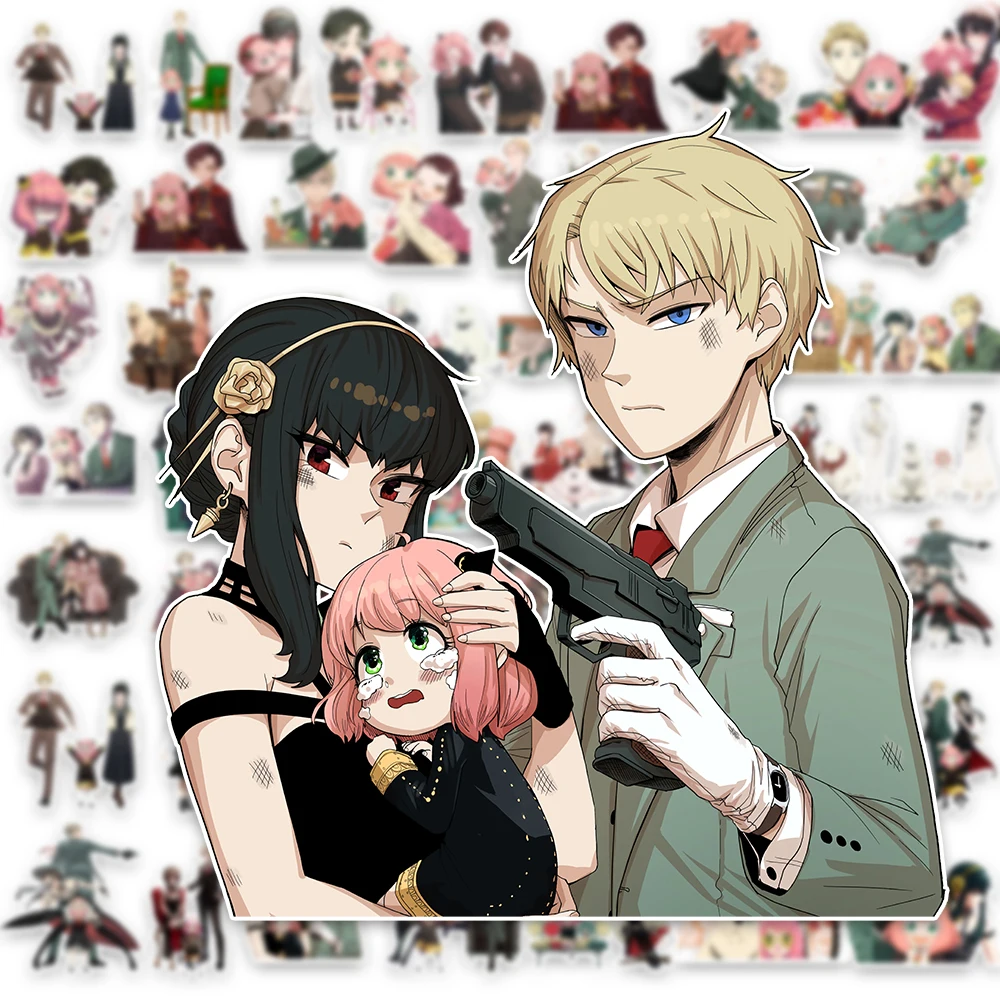 

60 шт., мультяшные наклейки SPYxFAMILY, аниме, наклейки Anya Forger, скейтборд, ноутбук, мотоцикл, телефон, водонепроницаемые декоративные наклейки