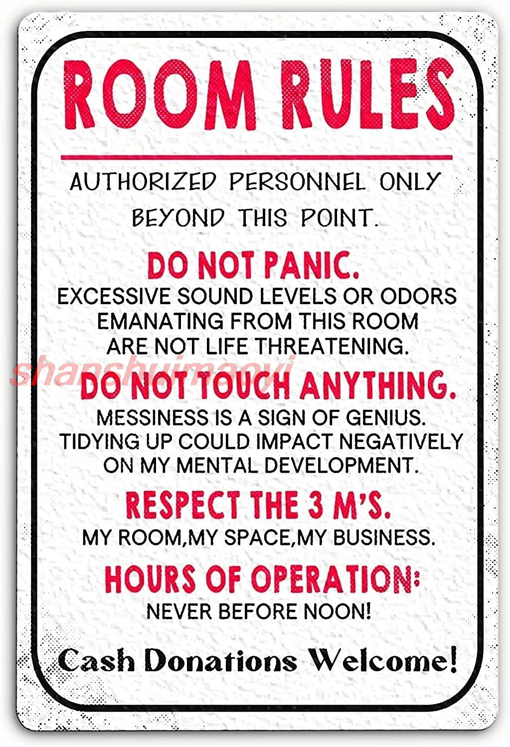 Fmcmly Metal Signage, Vintage Teen Room Rules Sign, 8x12 Inch Art Poster, Funny Decorative Signage for Bedroom Door