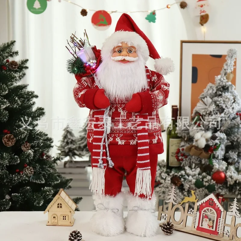 New Product Santa Claus Standing Posture Glowing 60cm Red Scarf Fabric Christmas Decorations  Party Supplies Navidad Accessories