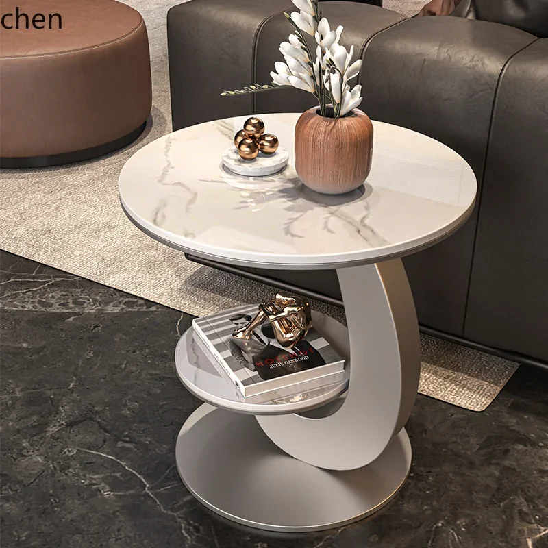 HT ضوء طاولة جانبية فاخرة غرفة المعيشة أريكة طاولة جانبية صغيرة مستديرة الإبداعية طبقة مزدوجة طاولة القهوة المنزلية الصغيرة #6