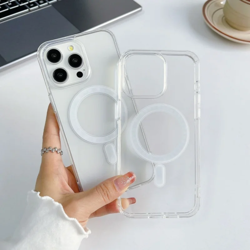 Luxury Clear Magsafe Case for iPhone 16 15 14 13 12 11 Pro Max 15 Plus Transparent Acrylic Magnetic Wireless Charging Cover