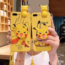 Etui na telefon iPhone 6 6s 7 8 X Xs Max XR 11 12 13 14 15 16 Pro Max SE Pokemon Pikachu z uchwytem na sznurku