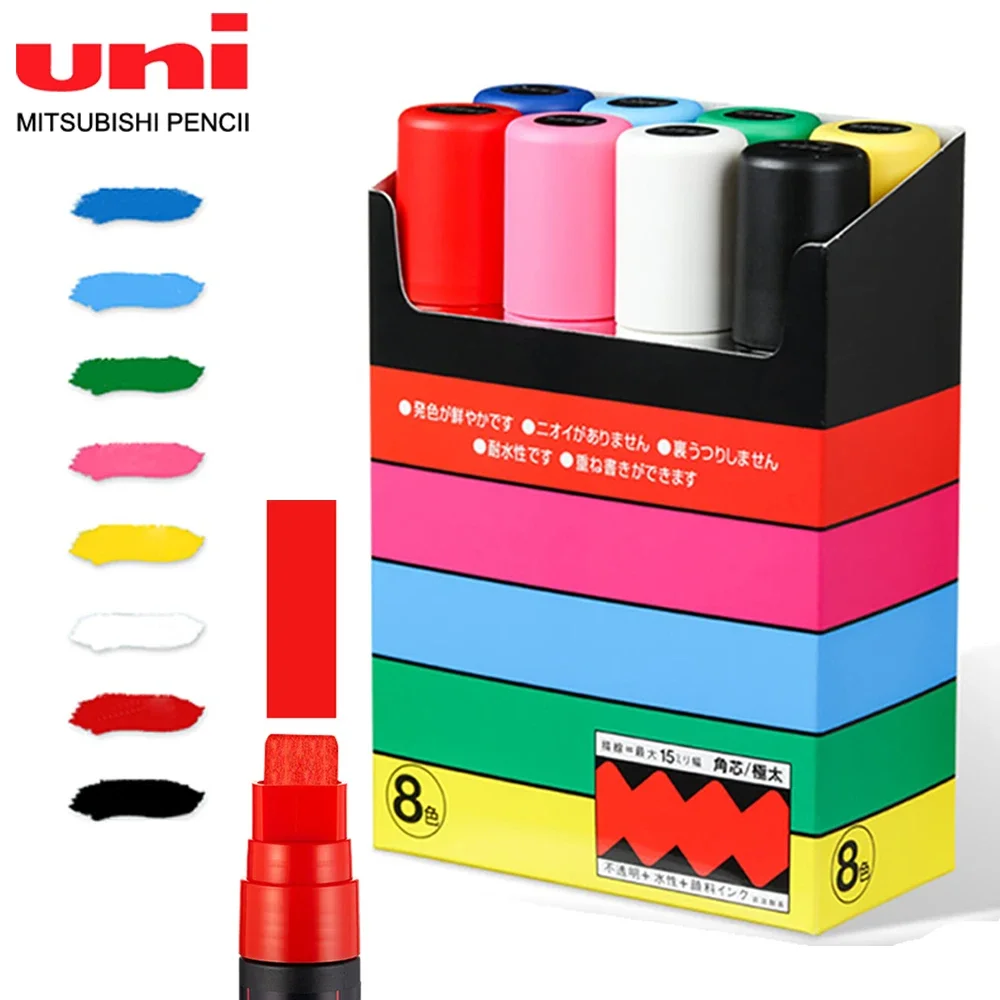 8pcs UNI POSCA Markers Set PC-17K Japan POP Poster Graffiti Pen 15mm Painting Water Based Big Head Pen Art Supplies