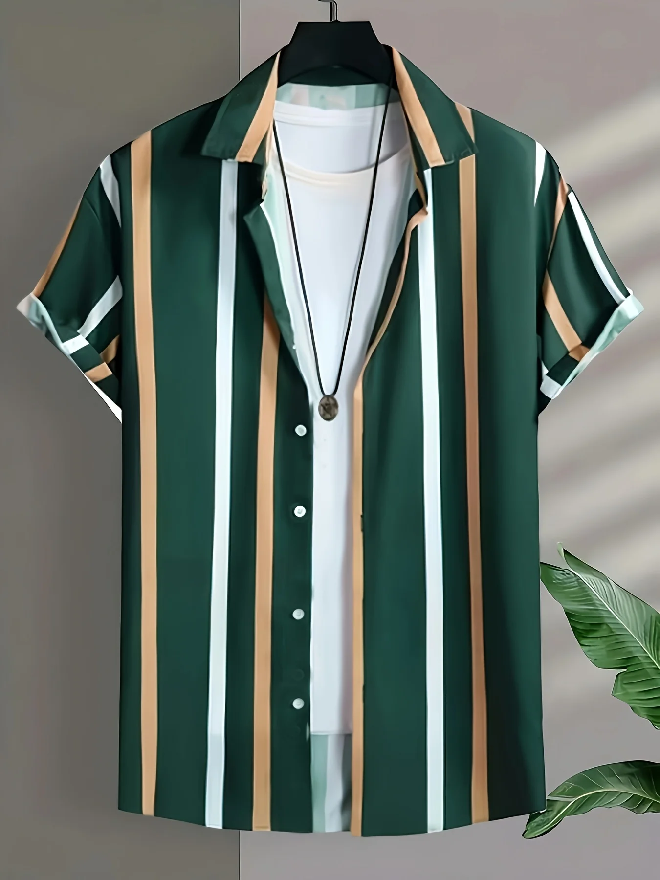 

Men's Shirt - Men's Casual Short-Sleeved Shirt - Lightweight Summer Style, Classic Collar and Stripes Pattern Shirts
