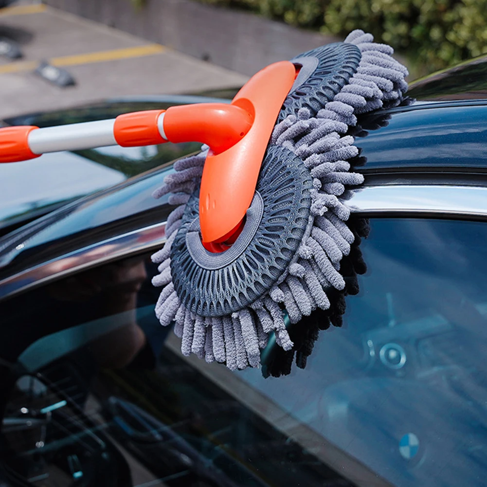 Car Wash Brush with Long Handle Adjustable Dual Brush Head Telescopic Handle Microfiber Car Cleaning Mop Wash Mitt Accessories