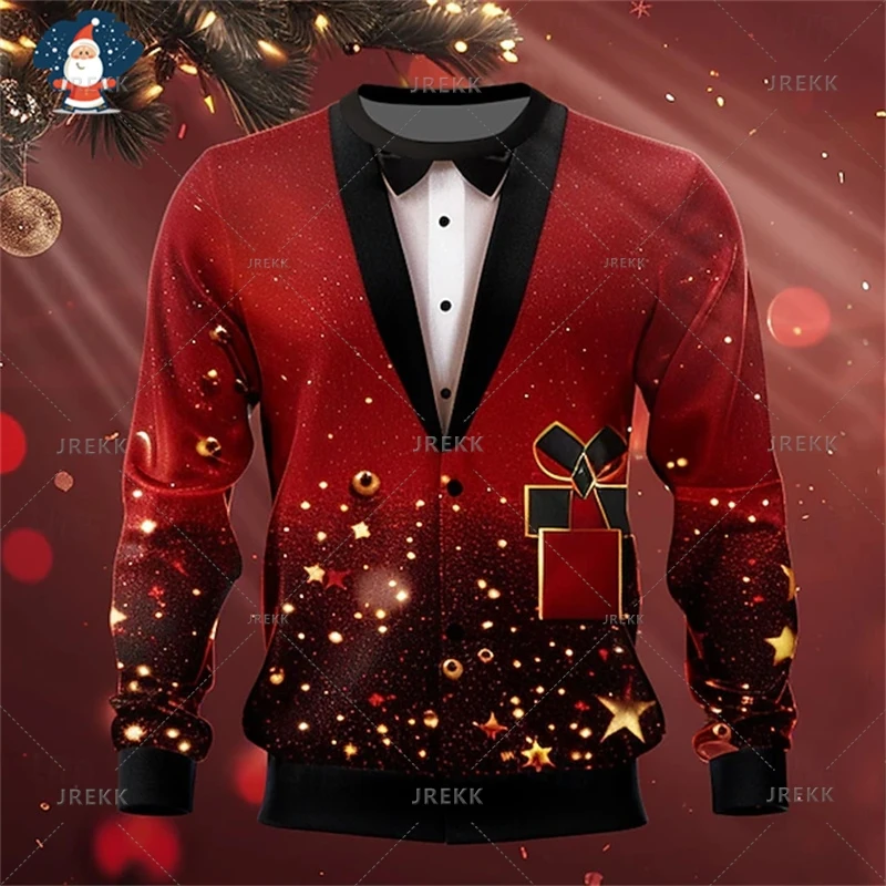 3D Happy Christmas Printed Sweatshirts Suit & Tie Graphic Ugly Christmas Sweater Fashion Streetwear Mens Clothing Unisex Clothes