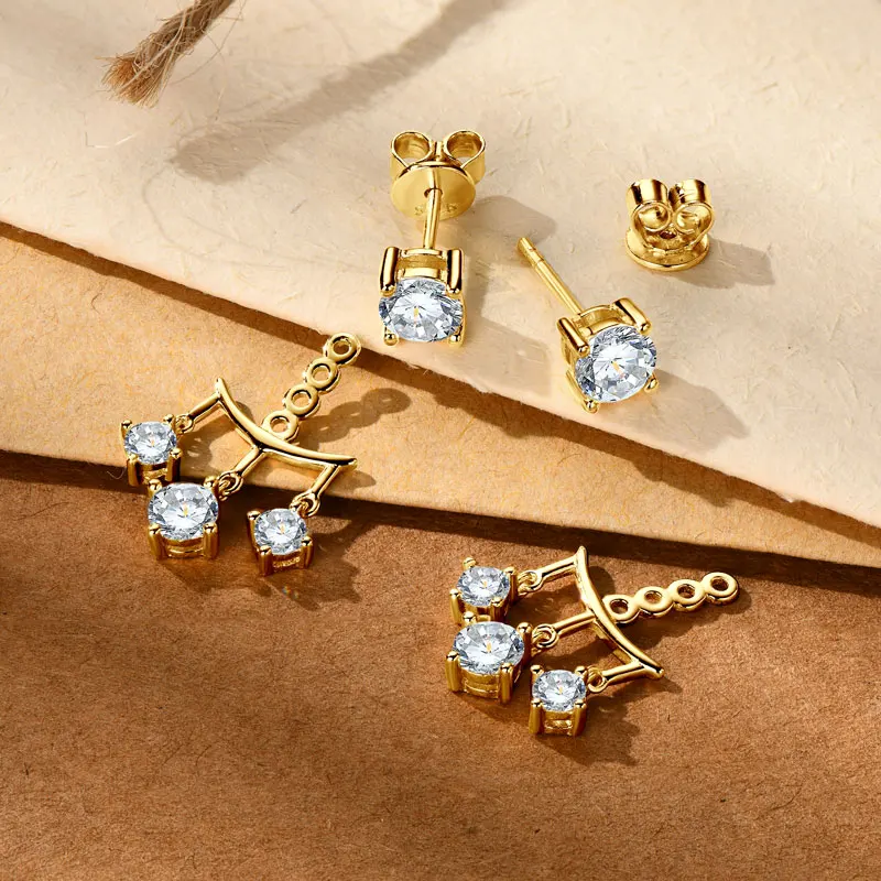 Ehhai 5mm Round Cut Moissanite Piercing Ear Jacket Stud Earrings for Women Real 925 Sterling Silver Fine Jewelry Gift Pendientes view 5