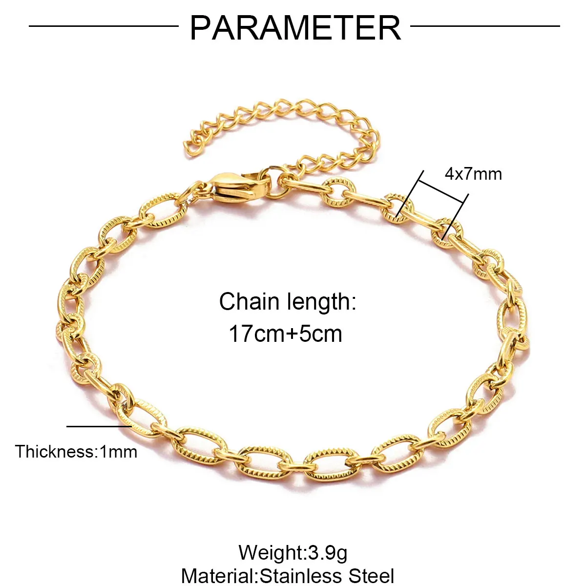 5 stks/partij 17-22 cm Nooit Vervagen Rvs Paperclip Cross Link Chain Armband Vrouwen Handgemaakte DIY Charm sieraden Maken