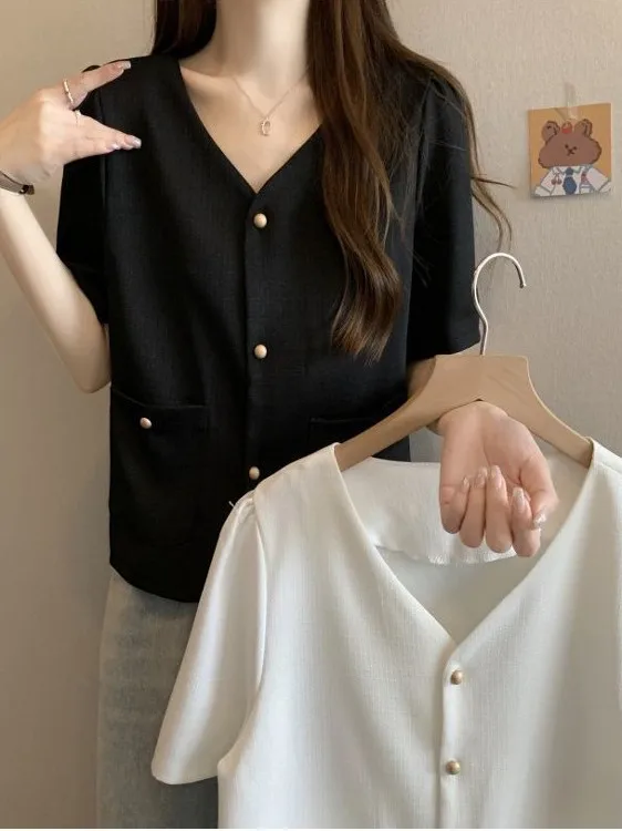 

Sweet Plaid ort Sve Outerwear Women's Faion Spring 2025 Vintage Sle Slimming Top V-Ne Commute Sle Polyester Fiber