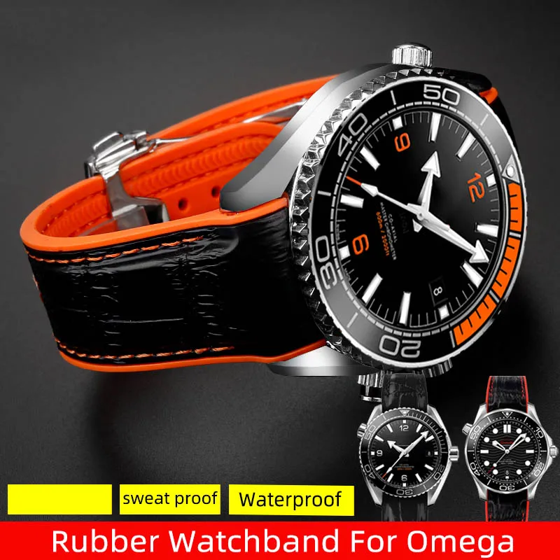 TINTAG-Pulseira de borracha para Omega 300, SEAMASTER 600, Oyster, fecho dobrável, pulseira de silicone, pulseira de relógio e acessórios